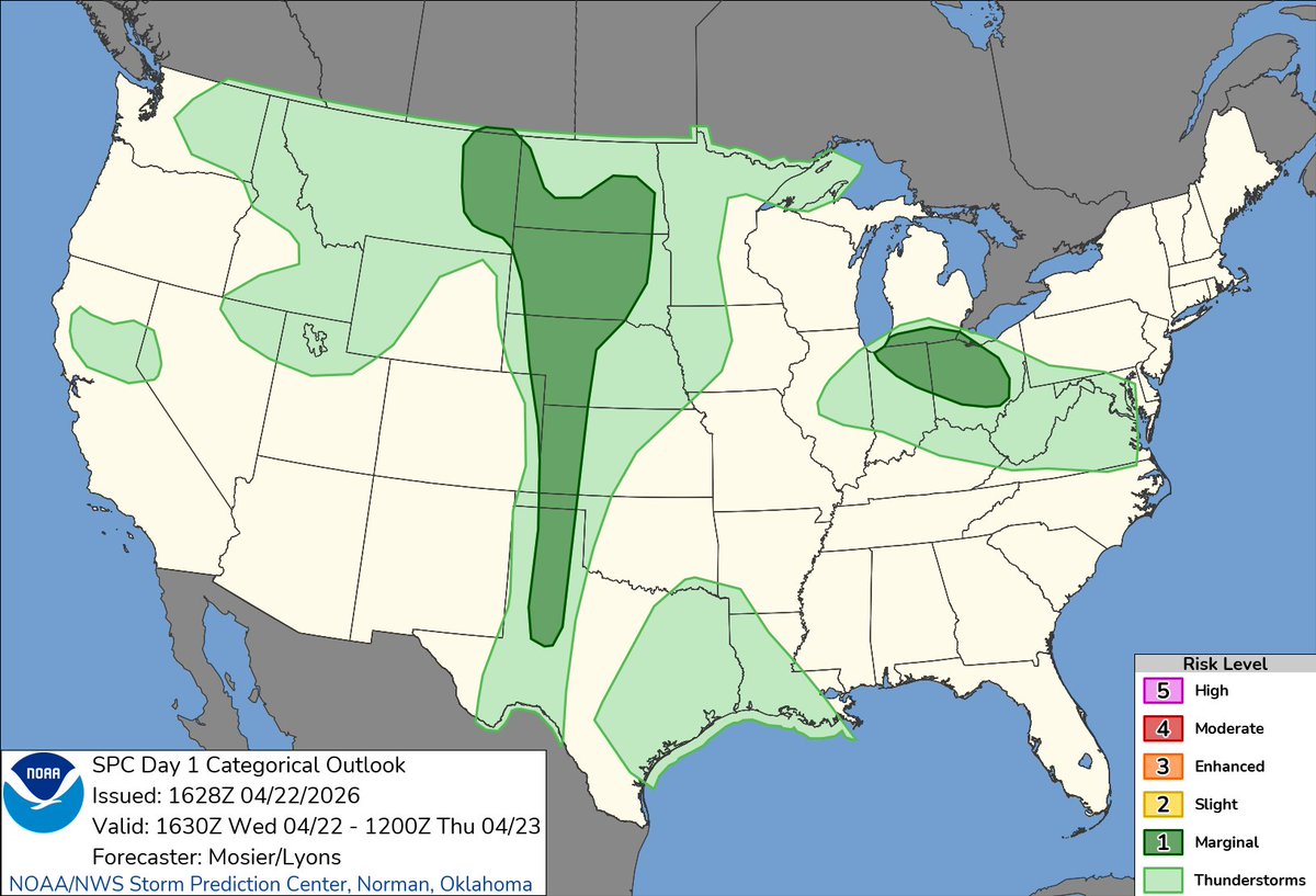 11:30am CDT #SPC Day1 Outlook Marginal Risk: this afternoon/evening for ...