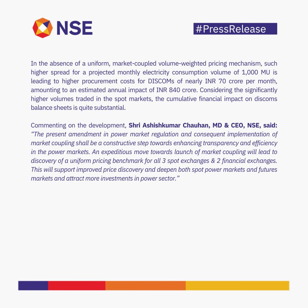 NSEIndia's tweet image. Press Release: NSE Welcomes CERC (Power Market) (Draft Second Amendment) Regulations, 2026 on implementation of Market Coupling.

Click here to read-nsearchives.nseindia.com/web/pressrelea…

#NSE #NSEIndia #PressRelease #CERC #PowerMarket #MarketCoupling @ashishchauhan