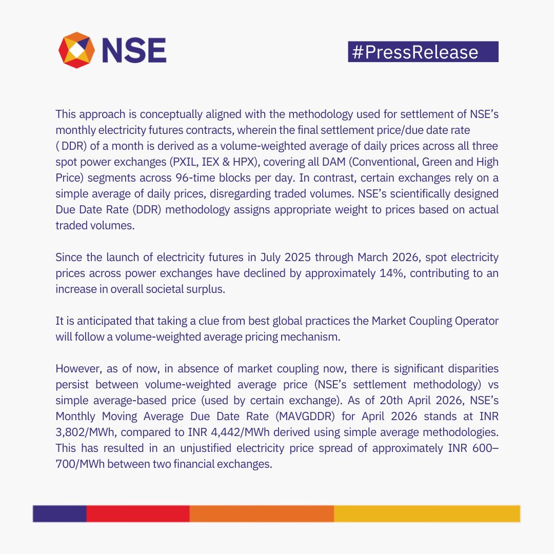 NSEIndia's tweet image. Press Release: NSE Welcomes CERC (Power Market) (Draft Second Amendment) Regulations, 2026 on implementation of Market Coupling.

Click here to read-nsearchives.nseindia.com/web/pressrelea…

#NSE #NSEIndia #PressRelease #CERC #PowerMarket #MarketCoupling @ashishchauhan