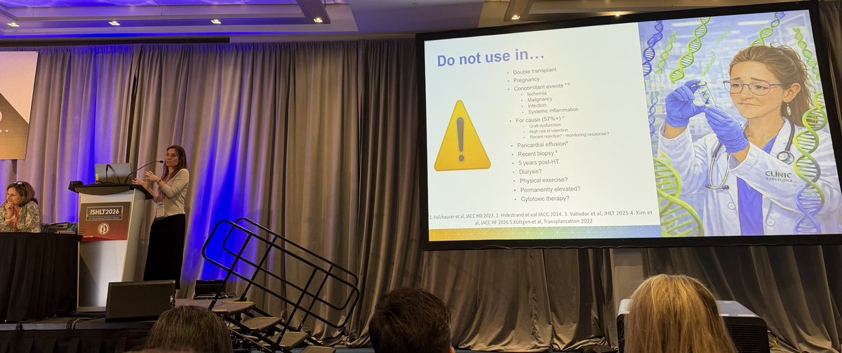 DrBilal_khan's tweet photo. Take-home from the debate:
Non-invasive tools (cfDNA, etc.) are transforming care—but require guardrails.
Best use:
- Screening
- Trend monitoring
Worthy debate by Dr Marta Farrero Torres
(Team Con)!
#ISHLT2026 #Teamcon #DEBATES https://t.co/fVInnrWC2u