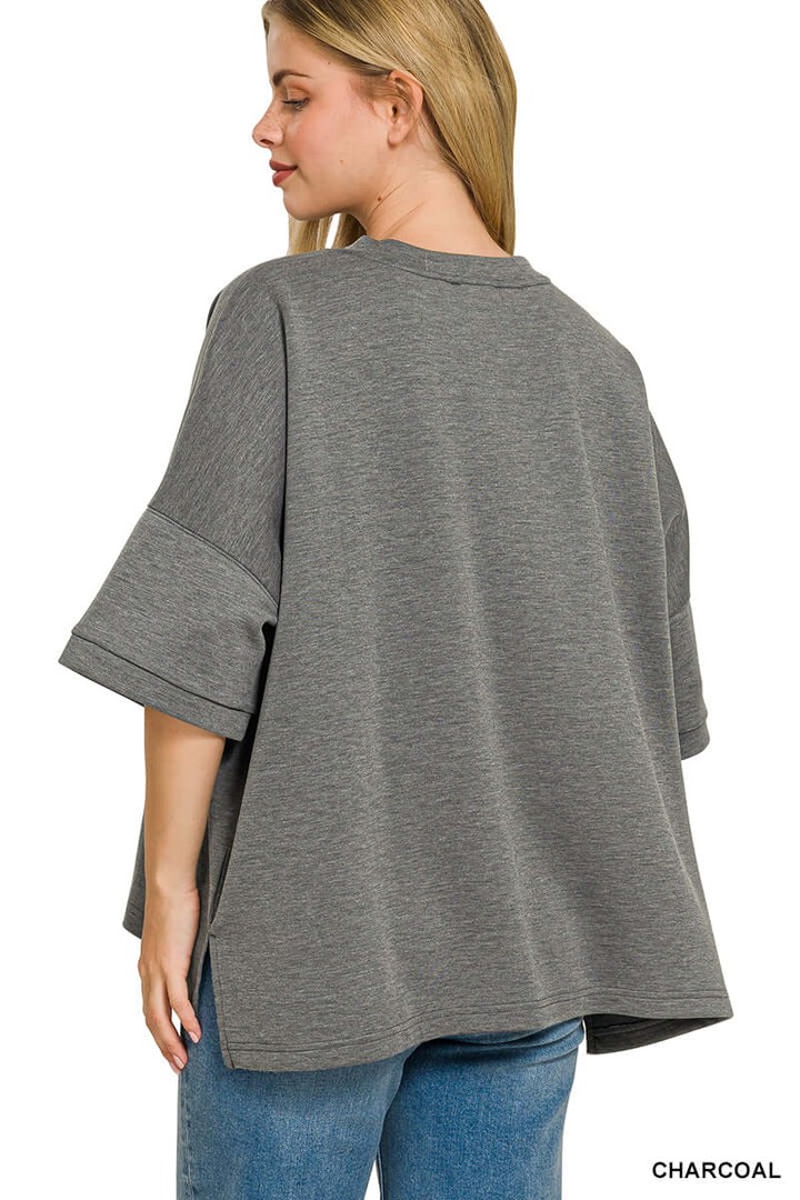 amomentofnow's tweet image. New top alert! Zenana Grey Scuba Round Neck Top with side slits. Plus-size with relaxed dolman sleeves and soft fabric for comfort. Dress up or casual—pair with trousers or denim. Try it! amomentofnow.com/products/zenan… #Fashion #Plus Size Fashion