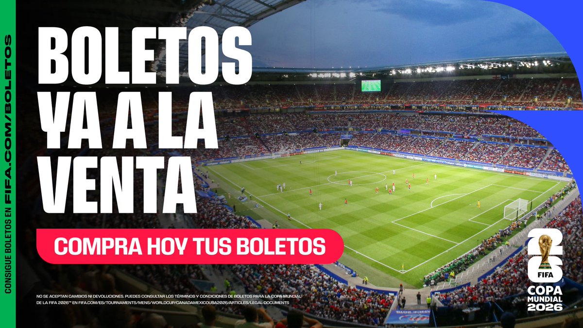 MonterreyFWC26's tweet photo. ¡Ya están a la venta los boletos para la #FIFAWorldCup! No te pierdas este momento histórico. 🏆⚽️

Consíguelos ahora. 🎟️ 

Boletos disponibles por orden de llegada hasta agotar existencias. No se aceptan cambios ni devoluciones. Aplican términos y condiciones. https://t.co/djOa7RXz0j