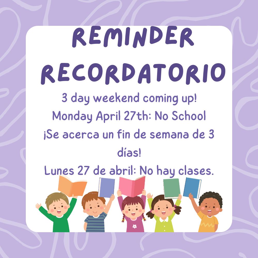 RMESLongmont's tweet image. Reminder!‼️📣 
There will be no school on Monday, April 27tg. Enjoy the three day weekend!
¡Recordatorio! ‼️📣
No habrá clases el lunes 27 de abril. ¡Disfruten del fin de semana largo! 
#StVrainStorm #SkylineCommunityStrong #StVrainAdvantage #levelup #PublicAdvantage