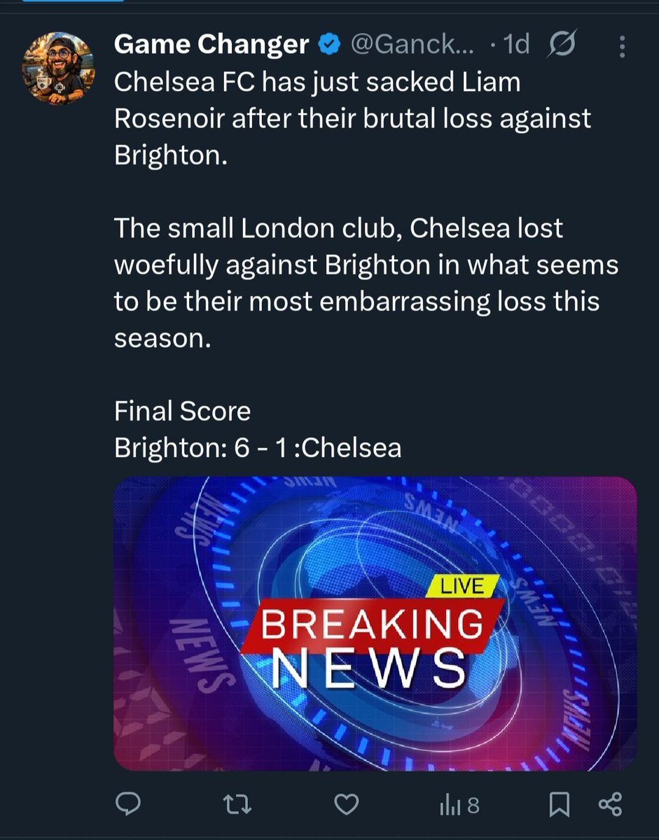 They called me a mad man. I predicted his sack even before that game was played.

Chelsea Sacked Liam Rosenior