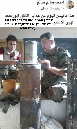 A stark contradiction shaped the narrative of the war in #Syria:

In English, Assad's chemical attacks were vigorously denied, parroting Russian stance.

While in Arabic, Assadists openly boasted about them (see 2nd photo, from a Regime soldier).

Same war, different audiences -