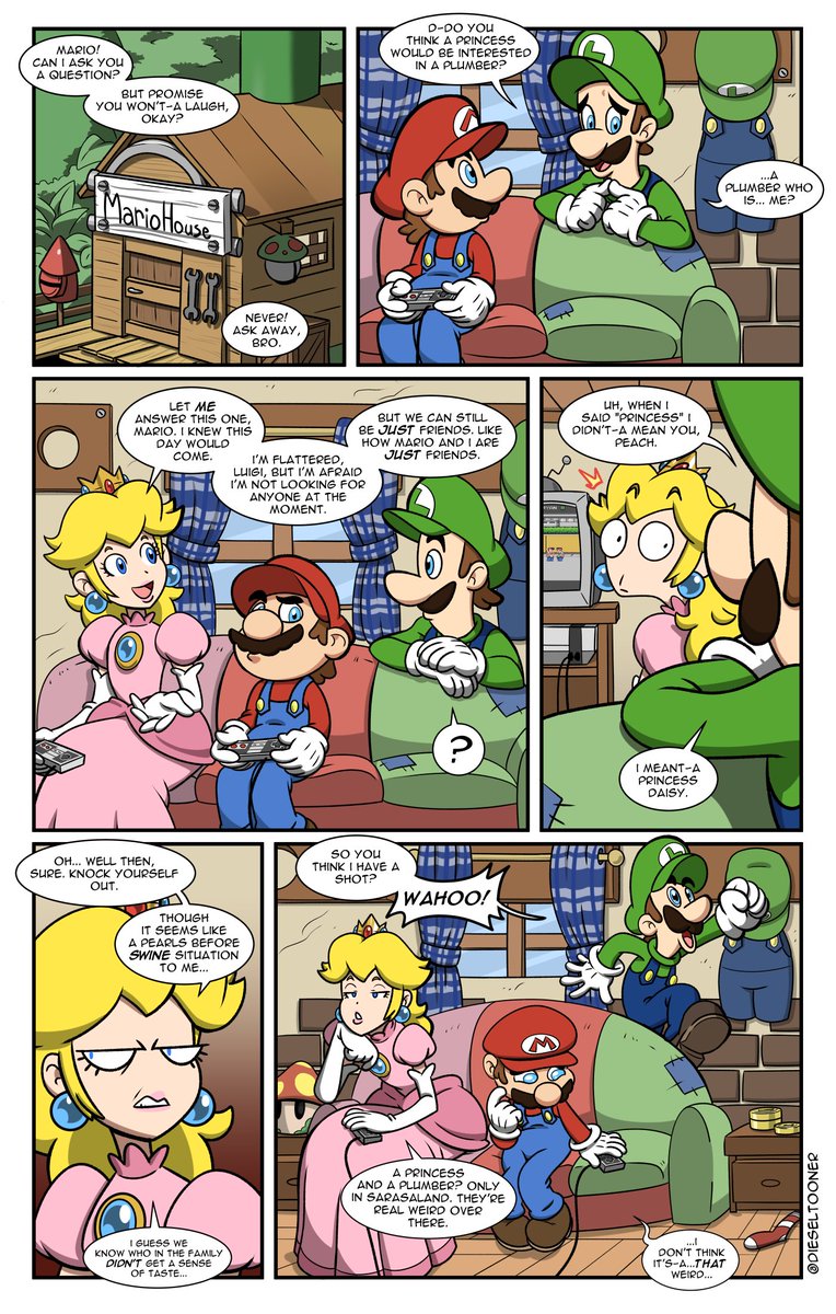 DieselTooner's tweet image. "What? Was a pile of garbage already taken?"

Long ago, I asked what if Peach didn't like Daisy? Some people have said that's obviously not the case. Those people are no longer allowed in my home.
#SuperMario #fanart