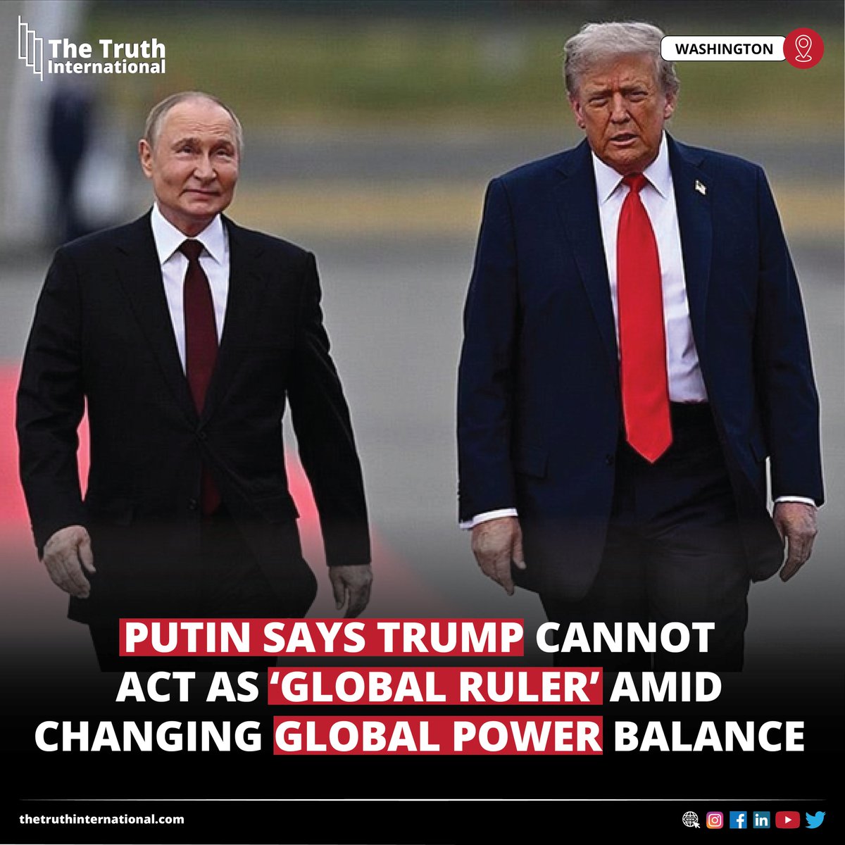 ttimagazine's tweet image. Putin Says Trump Cannot Act as ‘Global Ruler’ Amid Changing Global Power Balance: Watch the video

FIND MORE: thetruthinternational.com/putin-says-tru…

#RussianPresident #VladimirPutin #USPresident #DonaldTrump #Act #GlobalRuler #Changing #GlobalPower #Balance #Washington #TTI