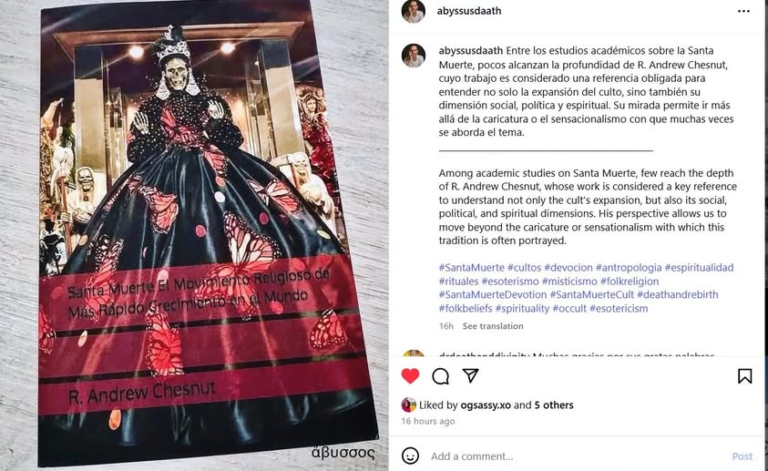 AndrewChesnut1's tweet image. Mi libro en español sobre la Santa Muerte esta' disponible en Kindle y pasta blanda en Mexico, los Estados Unidos, España, y en Amazon de muchos otros paises de America Latina y Europa! a.co/d/0gwbbUOV #SantaMuerte #Mexico #Libros #academia