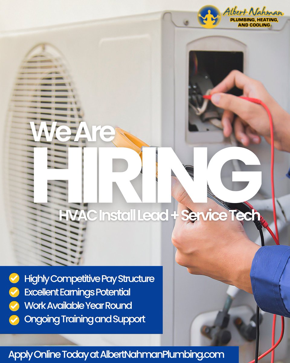 plumbingiscool's tweet image. The Albert Nahman Plumbing, Heating, and Cooling HVAC Team is Growing! Do you have what it takes to join a growing home service team in Berkeley California? 

albertnahmanplumbing.com/about-us/jobs-…
(510) 408-7879

#hvachiring #hvac #berkeley #eastbayarea