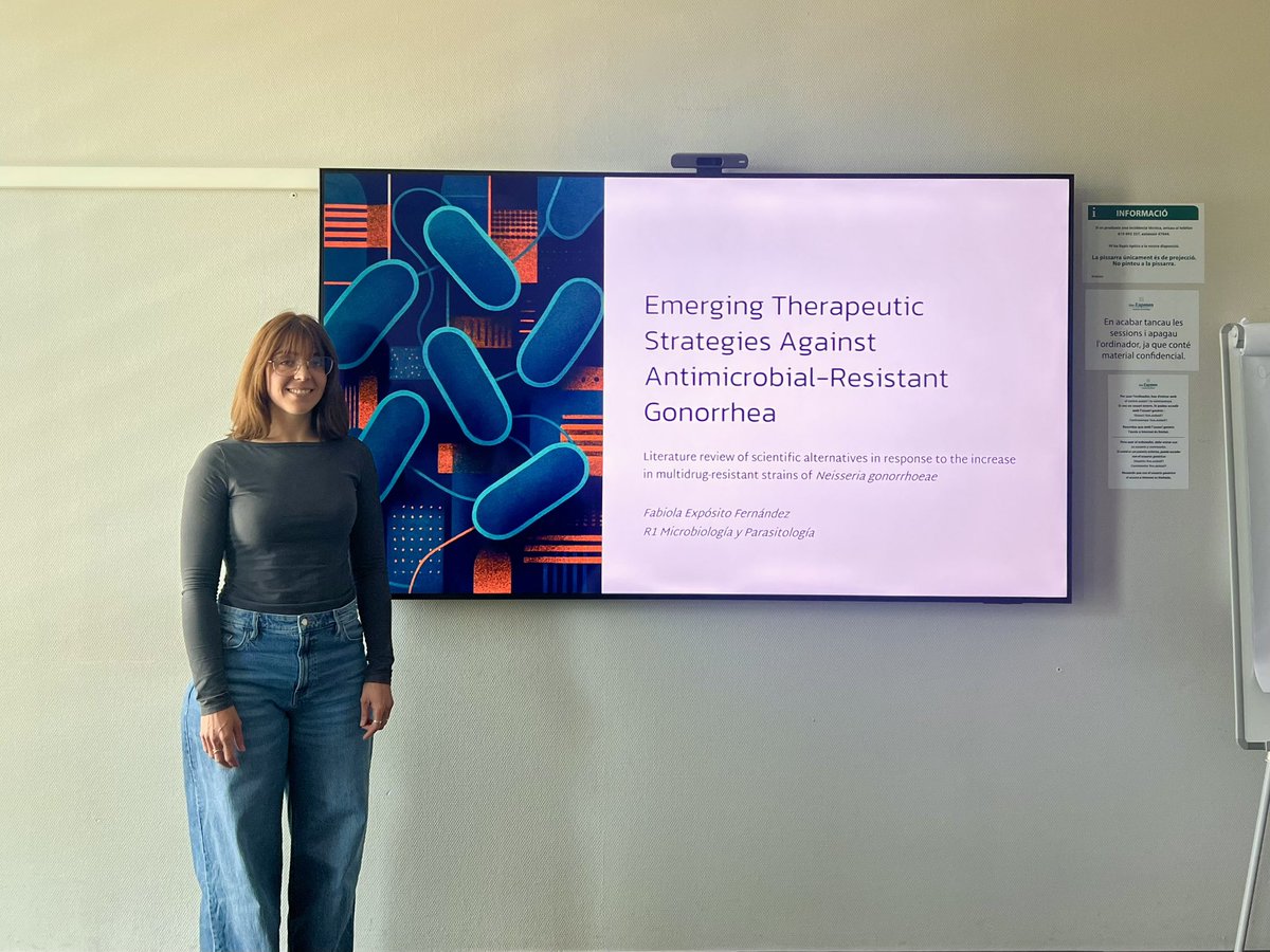 arpbigidisba's tweet photo. Today our colleague Fabiola Expósito presented on emerging therapeutic strategies against antimicrobial-resistant gonorrhea, highlighting new treatments for multidrug-resistant Neisseria gonorrhoeae and future alternatives. @idisbaib #AMR #gonorrhea #GlobalHealth #research https://t.co/FoqahEuE2v