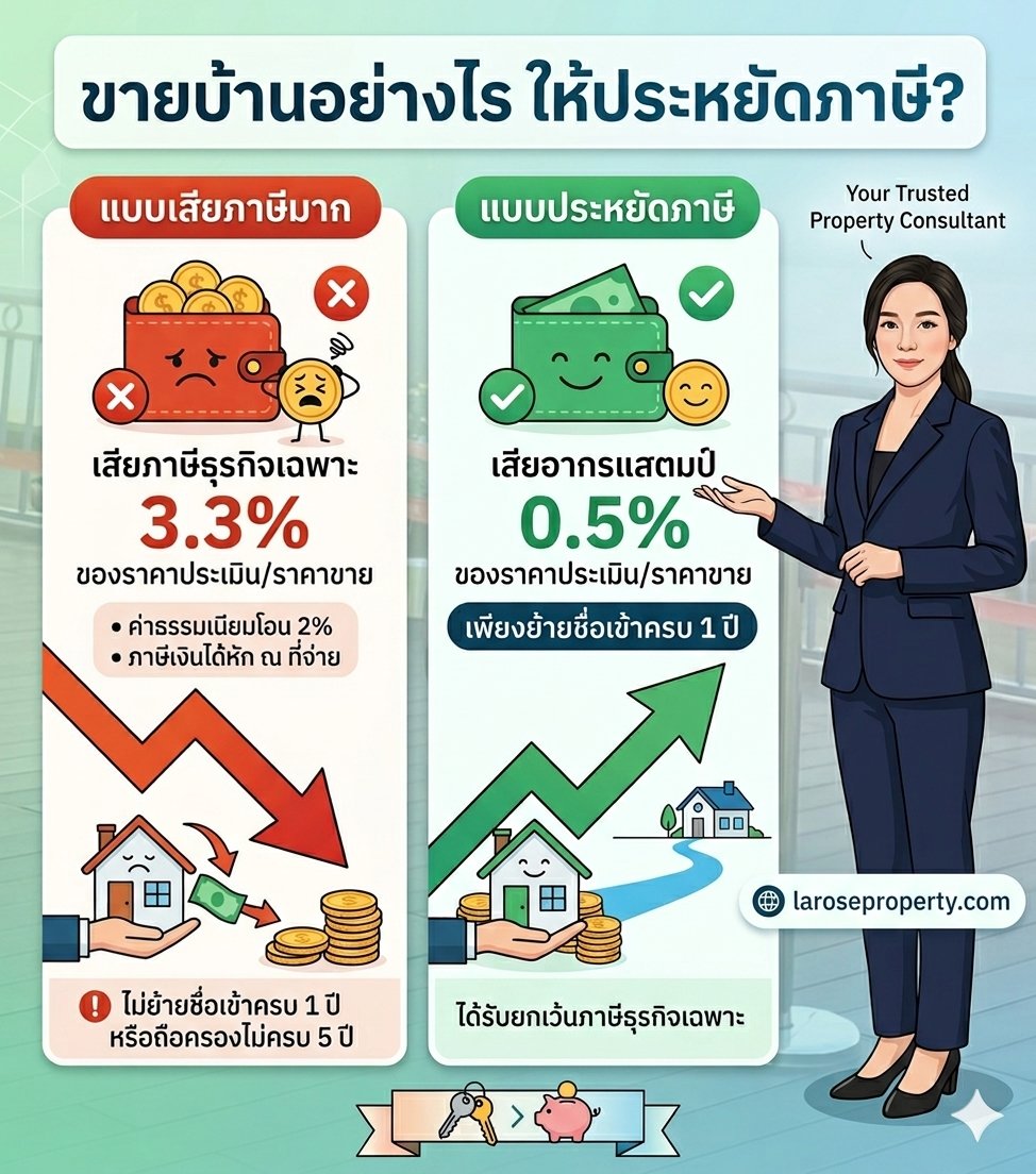 Laroseproperty's tweet photo. อยากขายบ้านแต่ไม่อยากจ่ายภาษีแพง? สรุปสั้นๆ มาให้แล้วค่ะ! 🏡✨

✅ ย้ายชื่อเข้าทะเบียนบ้านครบ 1 ปี หรือถือครองครบ 5 ปี ✅ เสียอากรแสตมป์แค่ 0.5% ❌ ไม่ทำตามนี้ โดนภาษีธุรกิจเฉพาะ 3.3% นะคะ
*ภาษีคำนวณจากราคาประเมินหรือราคาขายที่สูงกว่า #ขายบ้าน #อสังหา #ภาษี #LaroseProperty https://t.co/ycfst9fyvJ