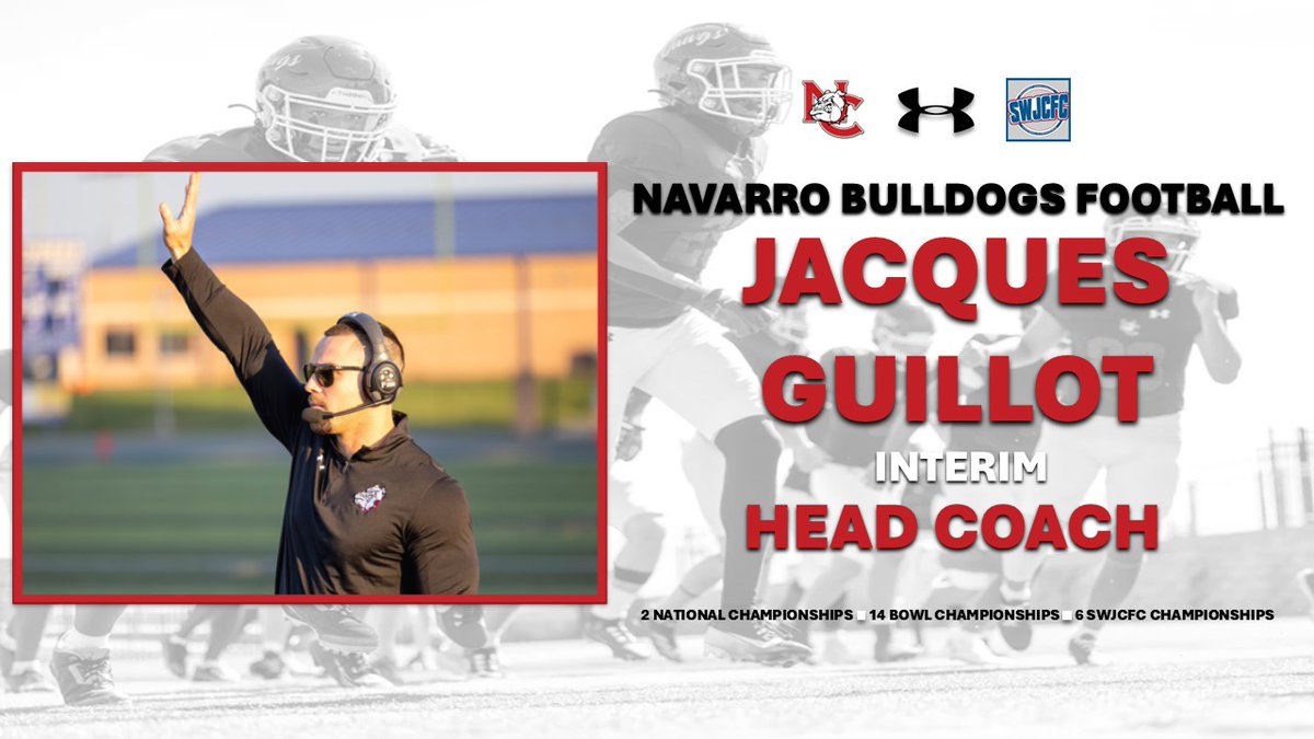 NavarroSports's tweet image. Breaking News!  Navarro College is excited to announce that Jacques Guillot has been named the interim head coach of @NCDAWGPOUND for the Fall 2026 season!  #ItsAGreatDay2BeABulldog @NavarroCollege @NJCAAFootball