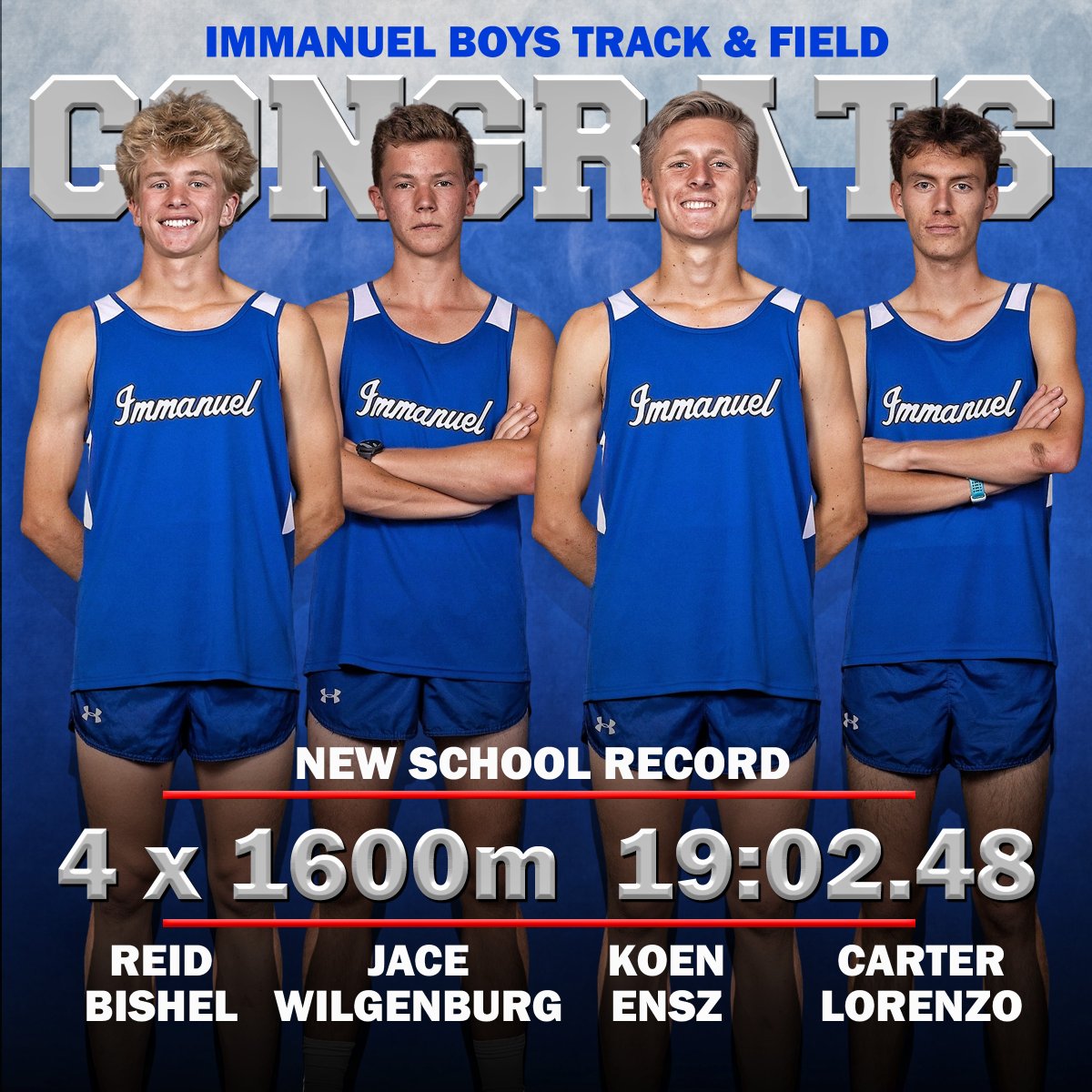 IHSNation's tweet image. Congrats to the boys relay team for setting a new school record in the 4x1600 at Mt. SAC! Great job by Reid Bishel, Jace Wilgenburg, Koen Ensz and Carter Lorenzo! 
#GoEagles