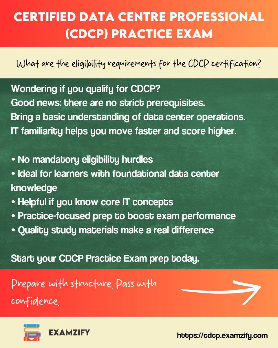 examzify's tweet image. Pass the CDCP exam with confidence. 🔥
Level up your data centre expertise with our Certified Data Centre Professional (CDCP) Practice Exam at cdcp.examzify.com. #CDCP #DataCentre #DataCenter #DataCentreProfessional #EarthDay #ITCertification #CertificationPrep Surf