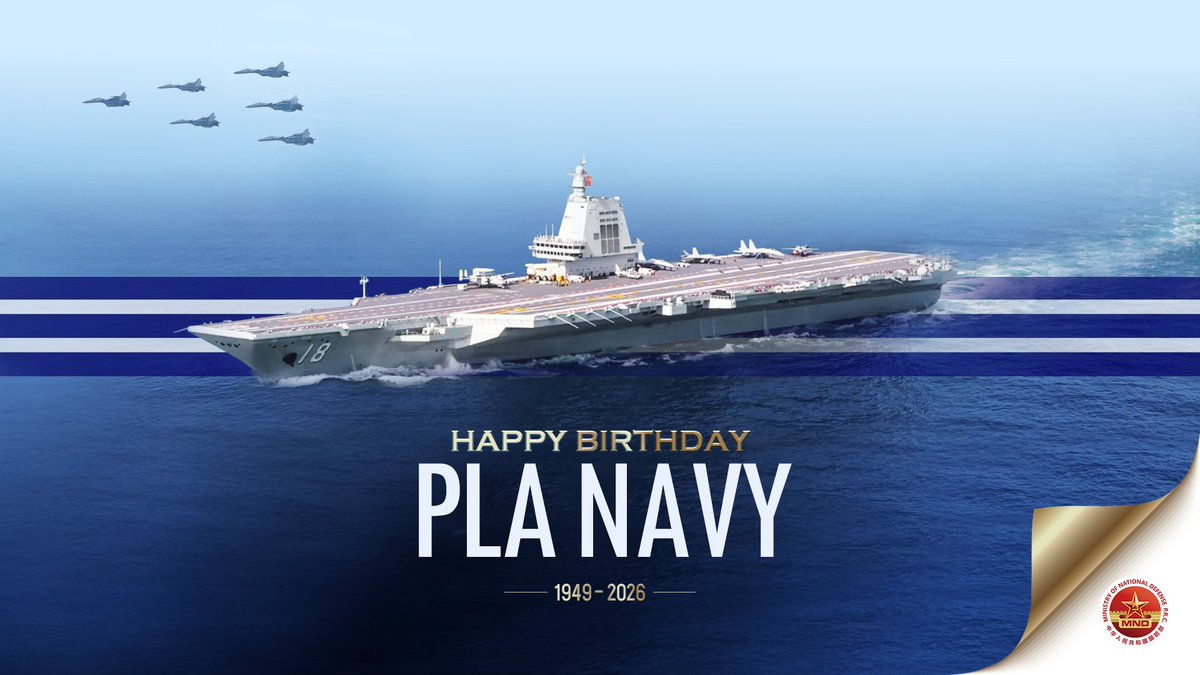 MND_China's tweet photo. Celebrating the 77th anniversary of the PLA Navy

The PLA Navy is committed to developing itself into a world-class navy, setting sail with determination, fostering friendship, and safeguarding peace.