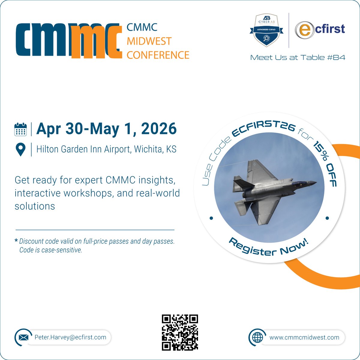 Cyber pros unite at #CMMCMidwest! Get 15% off with ECFIRST26 and find us at Booth #B4. cmmcmidwest.com