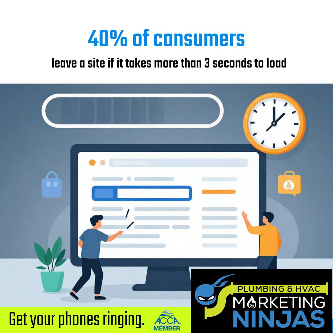 phmninjas's tweet image. Did you know 40% of consumers leave a site if it takes more than 3 seconds to load?
Fast load times can make or break your website.

Need help optimizing your Plumbing &amp;amp; HVAC site? Contact the experts today!
📞855-550-0772
plumbinghvacmarketingninjas.com
#plumbing #hvac