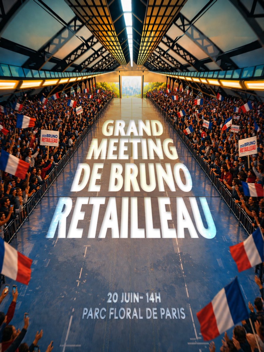 AvecRetailleau_'s tweet photo. ���🇷 RDV politique à ne pas manquer !

Grand meeting de @BrunoRetailleau à Paris :
📅 Samedi 20 juin 2026
🕑 14h
📍 Parc Floral de Paris

👉 Inscription : https://t.co/CXubX7Gh4x

🔥 Soyons nombreux pour défendre nos convictions ! #AvecRetailleau #Retailleau2027 https://t.co/lCbMFFaJEN