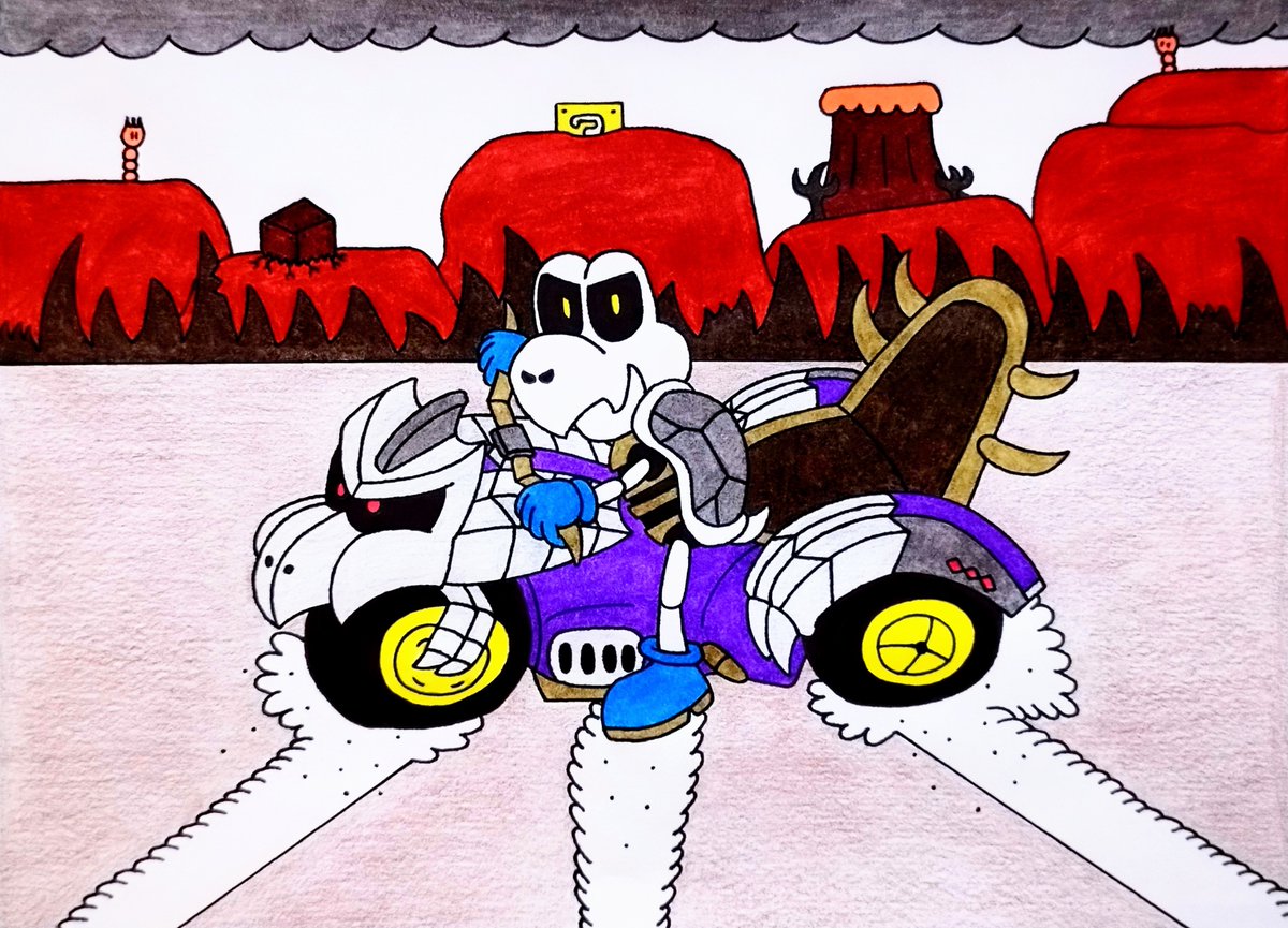 PredatorArroyo's tweet image. #SuperMario (#MarioKart) 
Dry Bones is doing a motorcycle slide, Akira style. 🐢🦴🏍️

#SuperMarioFanArt