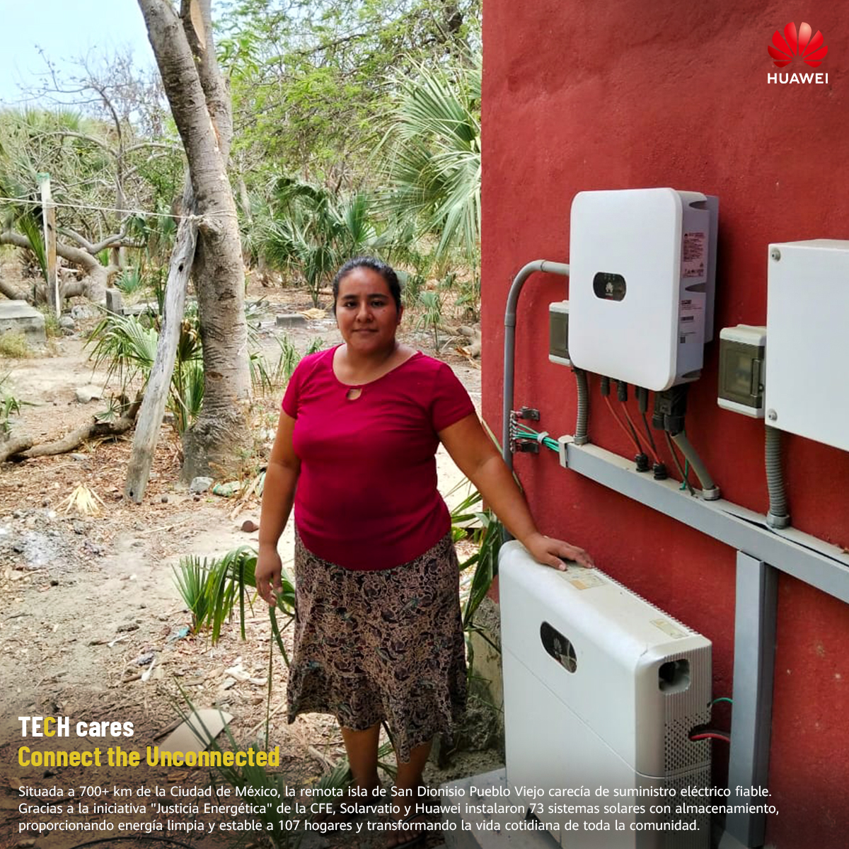 HuaweiLatam's tweet photo. San Dionisio Pueblo Viejo, México, comunidad costera indígena, carecía de suministro eléctrico fiable. Con el plan "Justicia Energética" de @CFEmx, @Solarvatio y Huawei instalaron 73 sistemas de almacenamiento solar para 107 hogares, asegurando energía verde segura y confiable. https://t.co/VWvI3dIOer