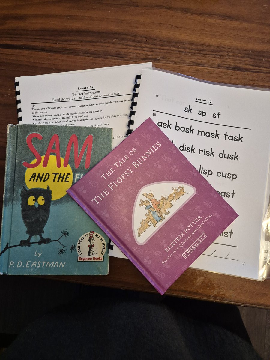 MomATMachine's tweet photo. Day 47 of the reading curriculum we are currently following. 
It's going very well. I love how it's actually phonics based. No sudden words that don't follow the rules, without making them a rare memory word.

Today, she suddenly started reading the words without having to break them down.

Teaching your child how to read is so magical!