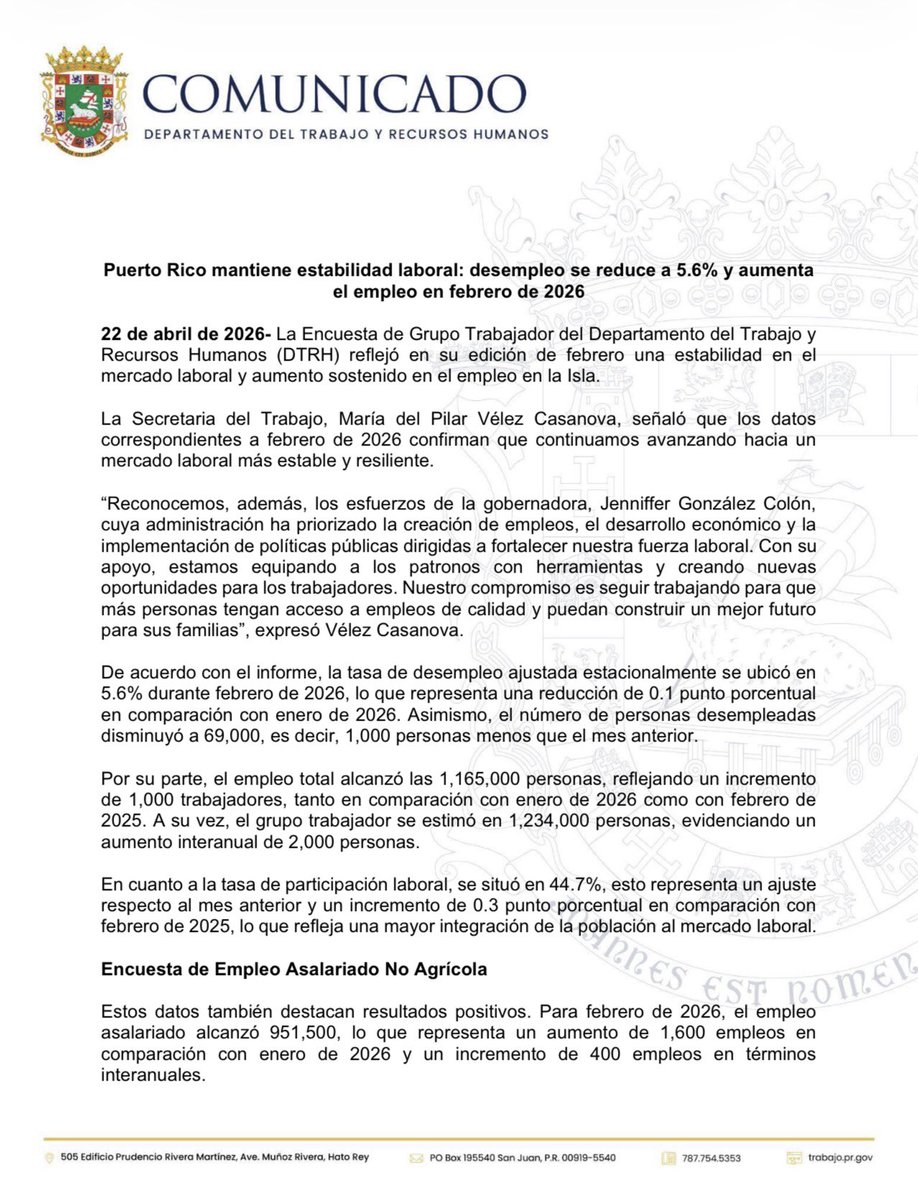 Departamento del Trabajo y Recursos Humanos tweet media