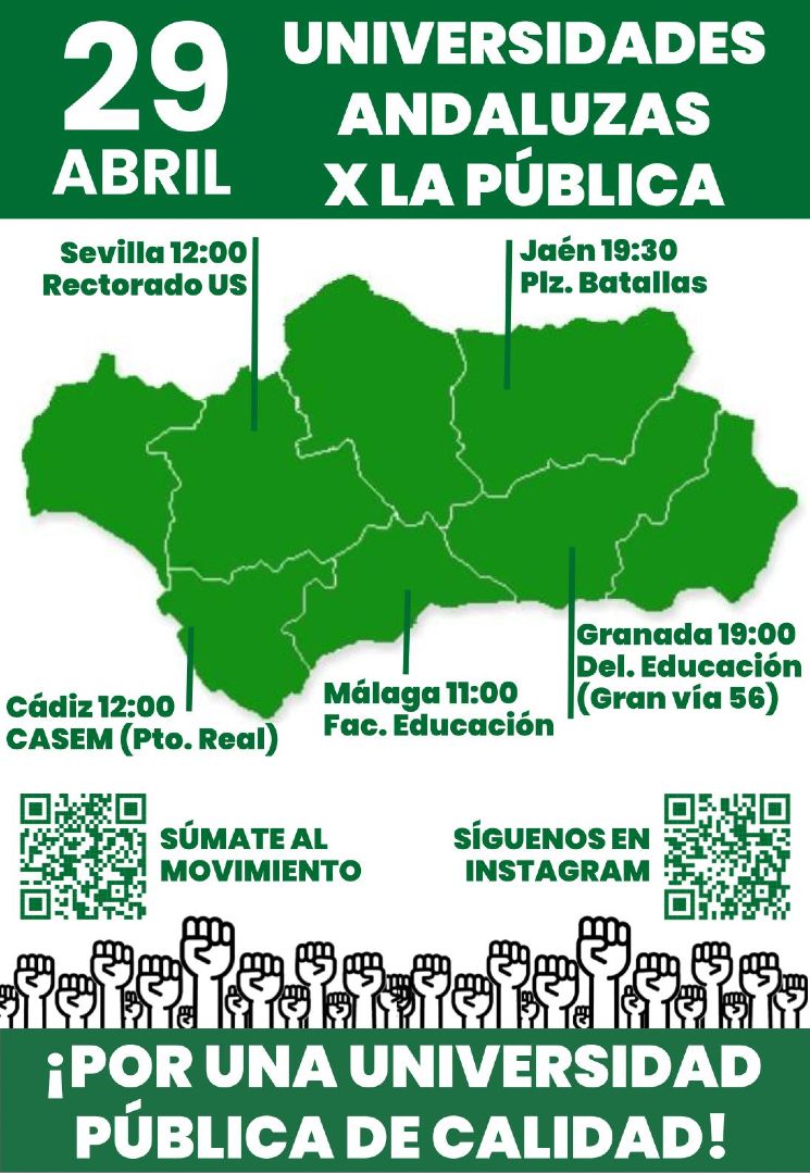 colectivoDIME's tweet photo. 📢 El 29 de abril, Andalucía se moviliza por la pública 🎓
Que no conviertan la universidad en un negocio. Hay que llenar las calles. ✊

¡Difunde y súmate! 🏳️‍💚

Toda la info y el manifiesto aquí:
🌐 https://t.co/FE8zXxNFal

#ComEdu #educacionpública  #escuelapública https://t.co/KbfL1bDOLL