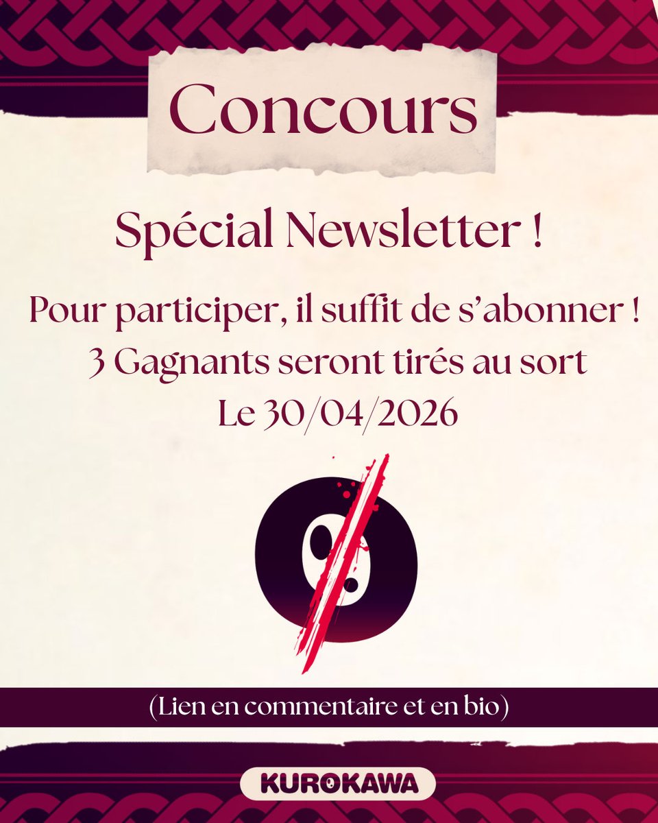 Kurokawa's tweet image. #CONCOURS 🎁 Spécial Newsletter Kurokawa !

Abonne-toi à notre newsletter pour tenter de remporter des mangas de la série Blood-Crawling Princess 👑🩸

Toutes les infos pour participer sur le visuel ⬇️

Pour s'inscrire c'est ici ➡️ tinyurl.com/ConcoursBloodC…

TAS : 30/4