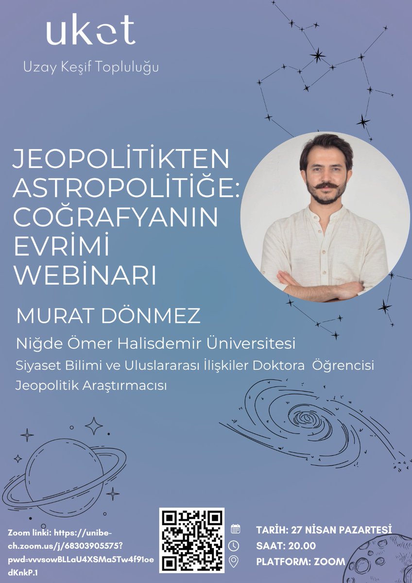 aybukeinans's tweet photo. UKET tarafından düzenlenen bu webinar kapsamında, jeopolitik düşüncenin dönüşümünü ve astropolitiğin teorik temellerini birlikte tartışıyoruz.
Konuşmacı: @mrt_donmez
27 Nisan Pazartesi     20.00
Webinarımız için Zoom linki: https://t.co/ZjMKqeo0r6 https://t.co/rOaMPszkwZ