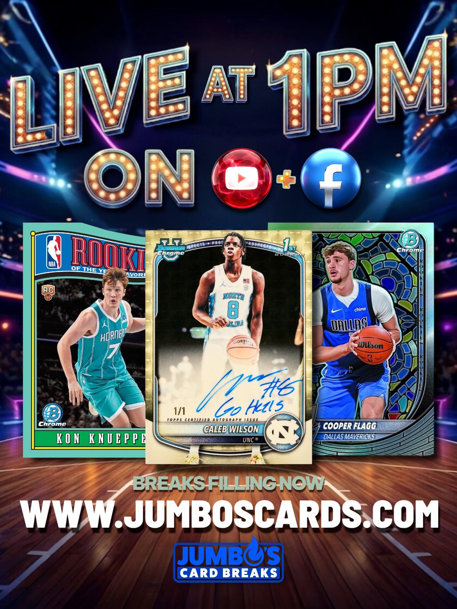 JumboSc21's tweet image. LET’S GOOOOO 🤩 We are LIVE NOW on YouTube/Facebook with today’s Bowman Basketball release! 🔥 Come and hit some heat with us right now! 🤑 #SportsCards #JumbosCards #Topps #Fanatics #FYP