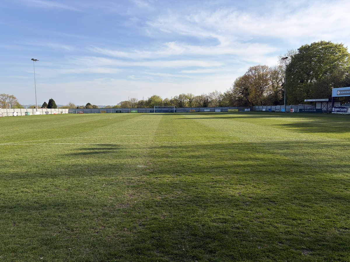 NickCollick's tweet photo. set for this evening as we host mid Sussex final.  game 84 pitch starting to dry out so it’s that time again for watering 3mm down the stand side today will tackle other side tomorrow. @CrowboroughAFC https://t.co/DEe9CCXE67