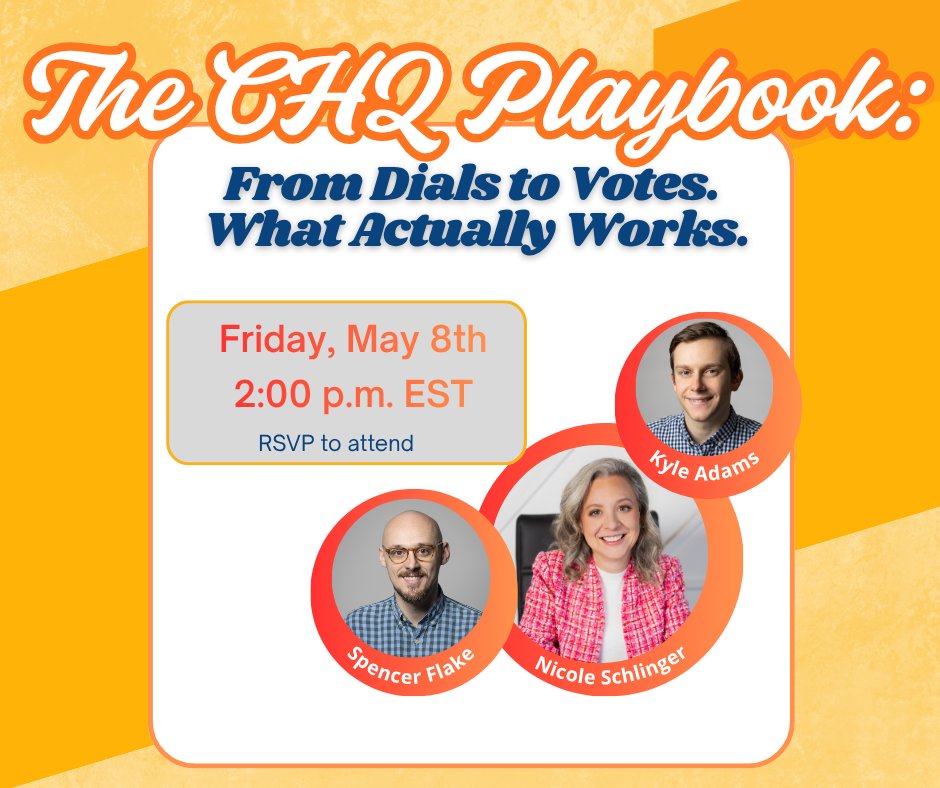 Campaign_HQ_'s tweet photo. You’re probably spending a lot of time on messaging right now.

Fair.

But… are the right voters actually hearing it?

That’s the gap we’re talking about. What works. What doesn’t. What actually moves votes.

Join us: The CHQ Playbook: From Dials to Votes
May 8 | 2pm ET

RSVP → https://t.co/GMBZwQiudj