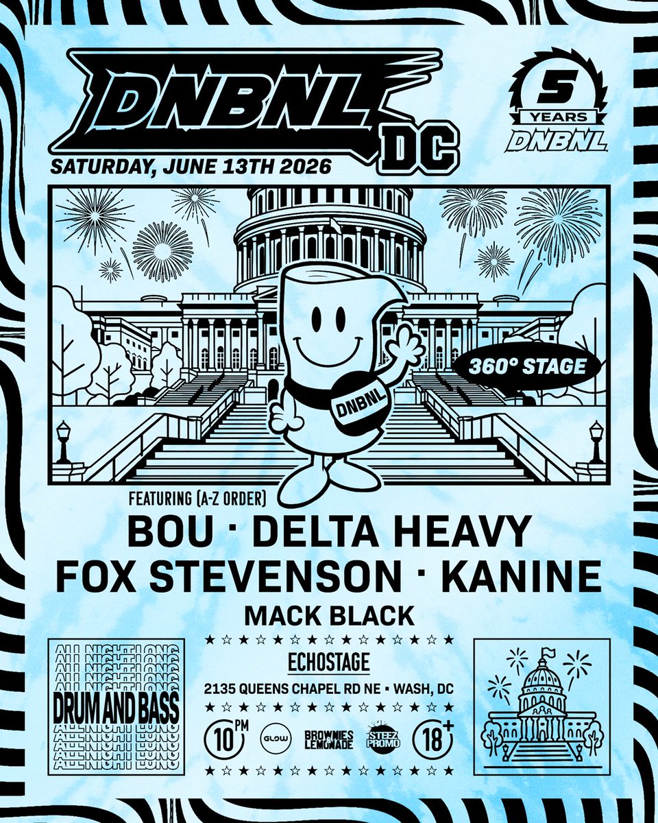 TeamBandL's tweet image. Announcing DNBNL DC. June 13 at Echostage. 

Bou
Delta Heavy
Fox Stevenson
Kanine
Mack Black

featuring 360° stage

Presale: 4/23 at 10am PT/1pm ET
On sale: 4/24 at 10am PT/1pm ET
Text “DNB” to 323.332.1651 for presale code