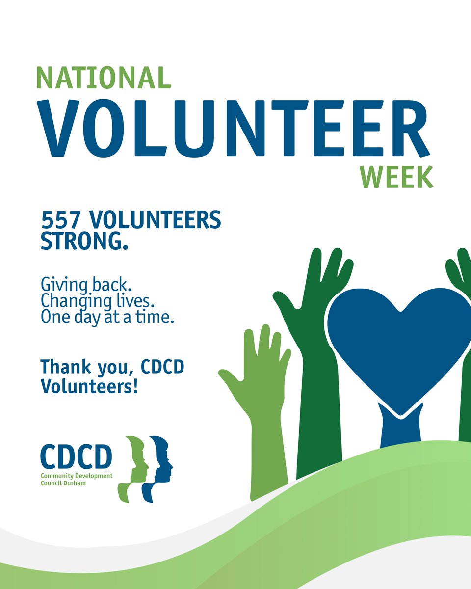 As we celebrate National Volunteer Week, we are proud to have been supported by 557 dedicated volunteers this past year who stepped in and made an impact across Durham Region. We are truly grateful for each and every volunteer. Thank you for being the heart of our work! #CDCD