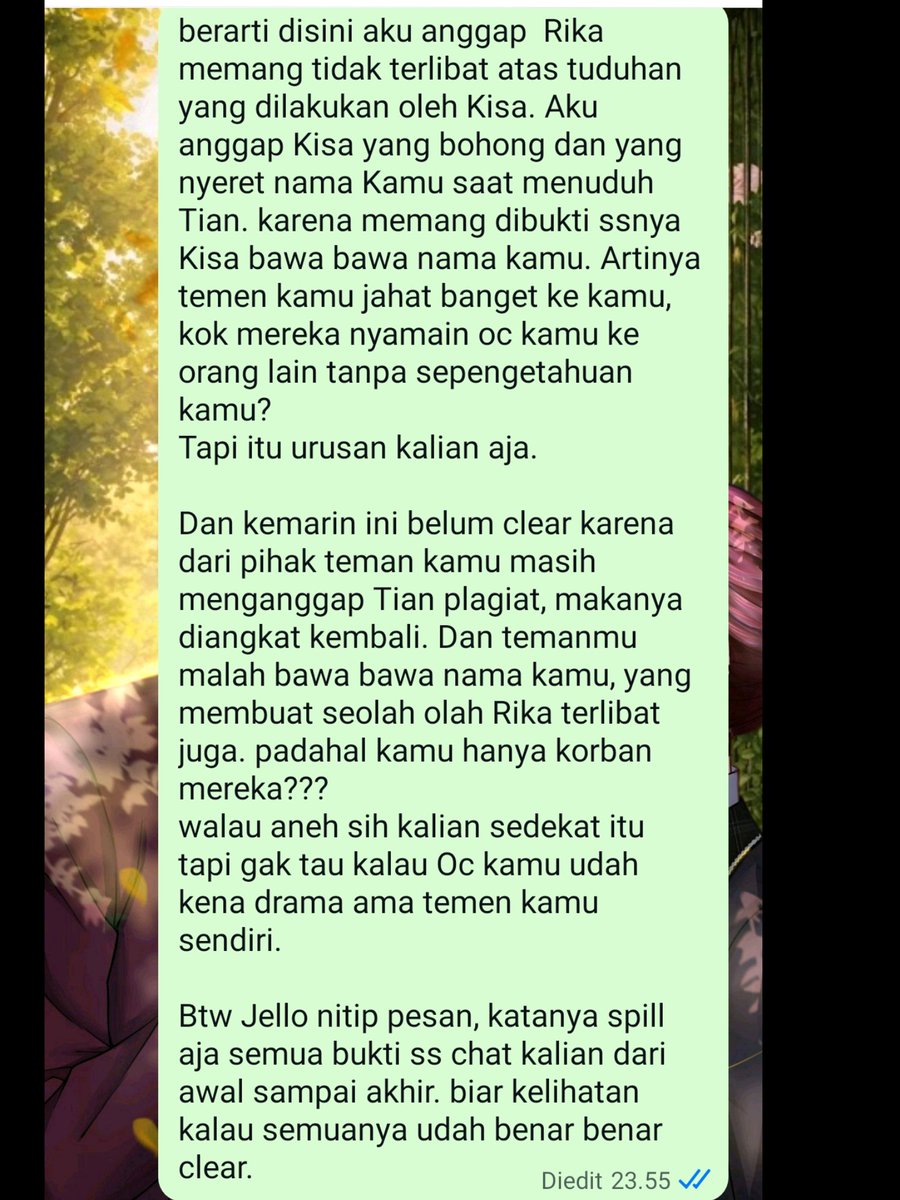 Wuriyamada's tweet photo. Kalau Rika malas ngepostnya, dari pihak sini juga bisa ngepost bukti chat Dcnya yah.... Biar jelas kalau Rika dan Tian sudah clear. https://t.co/10mbynJwCG