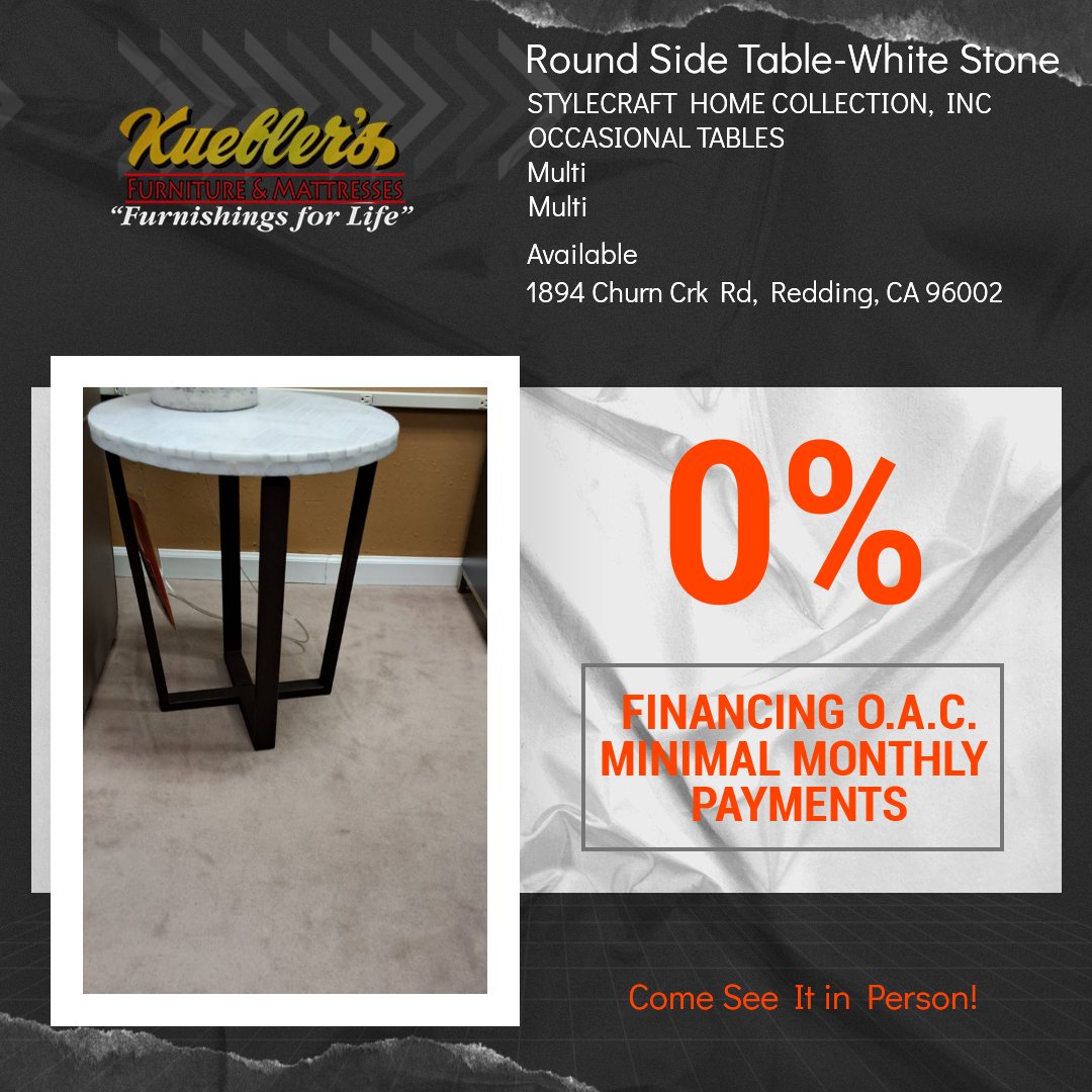 kueblers1974's tweet image. Elevate your space with STYLECRAFT's chic side table! White stone &amp;amp; black base = timeless elegance. Shop now! 🖤 #HomeDecor #StyleCraft

bit.ly/3YUYdBg

1894 Churn Crk Rd, Redding, CA 96002