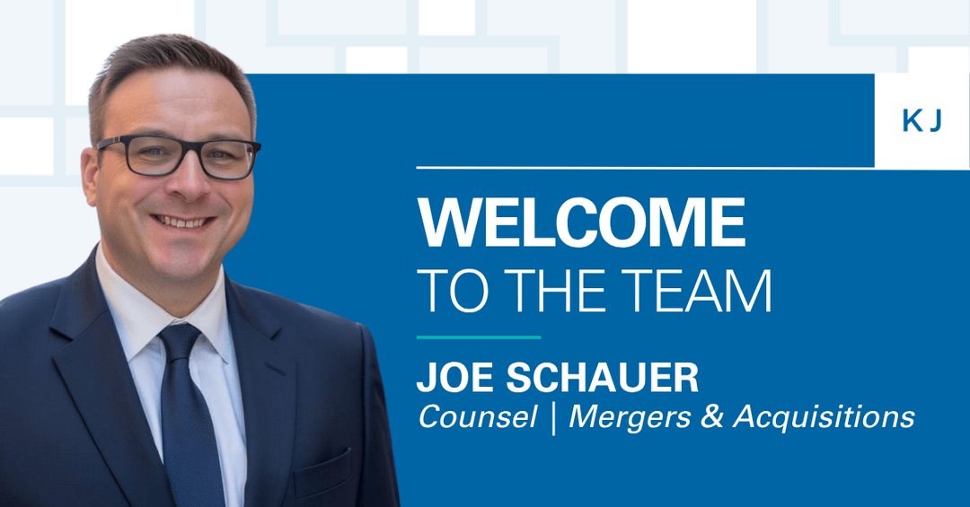 Dan_Weidner's tweet photo. Great to have Joe Schauer on board, bringing both legal and in-house business experience to our M&amp;A practice.  #KoleyJessen
https://t.co/BMaJUuBVxa https://t.co/jbL6ZSaDqu