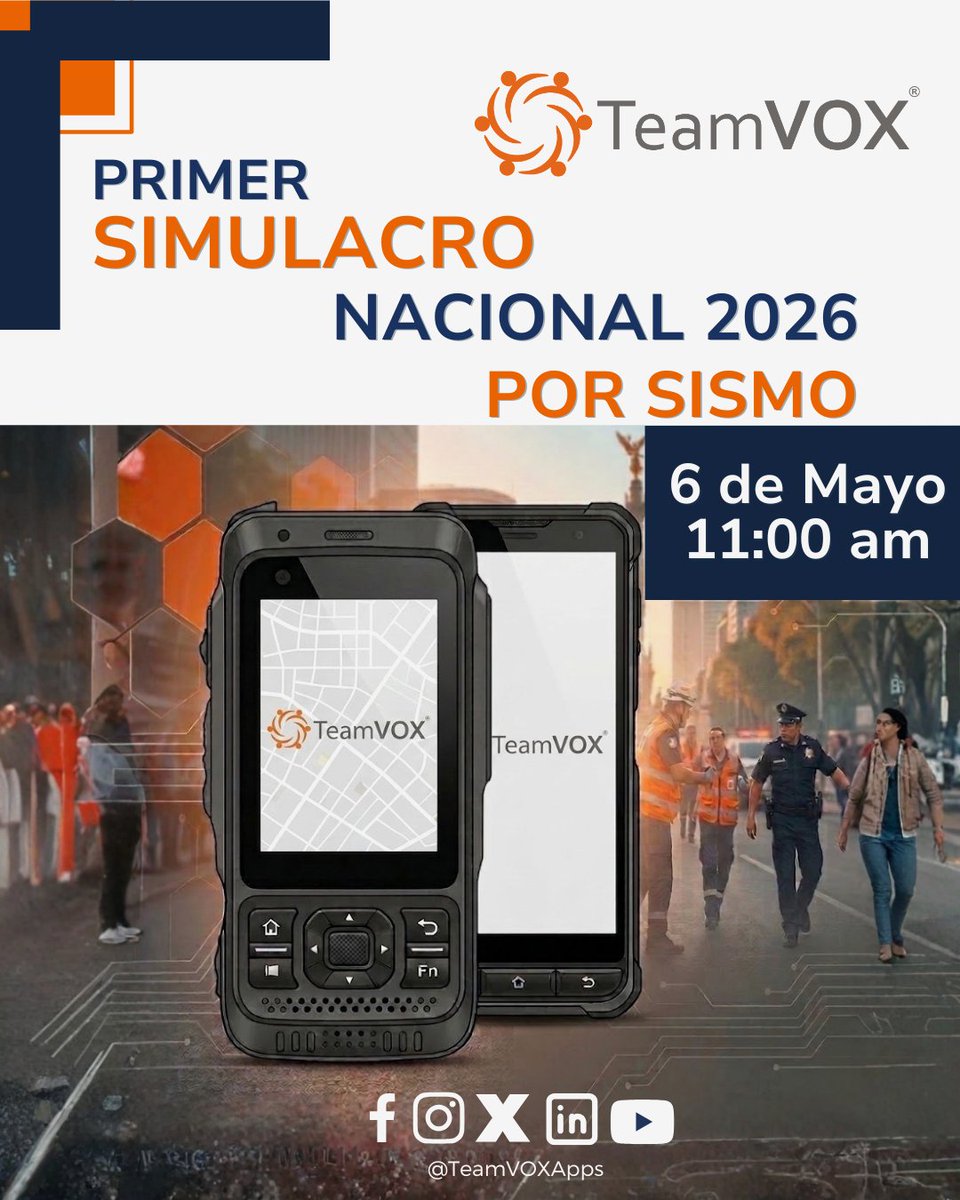 TeamVOXApps's tweet photo. 🚨 ¡La seguridad no se improvisa! Nos unimos al #SimulacroNacional2026 este 6 de mayo, 11:00 am. 🕚
En misiones críticas, TeamVOX asegura que tu comunicación nunca se rompa. La tecnología que salva vidas. 🛡️🛰️
#Prevención #LaVozDeTuEquipo #Resiliencia https://t.co/9ORkYRcIvL