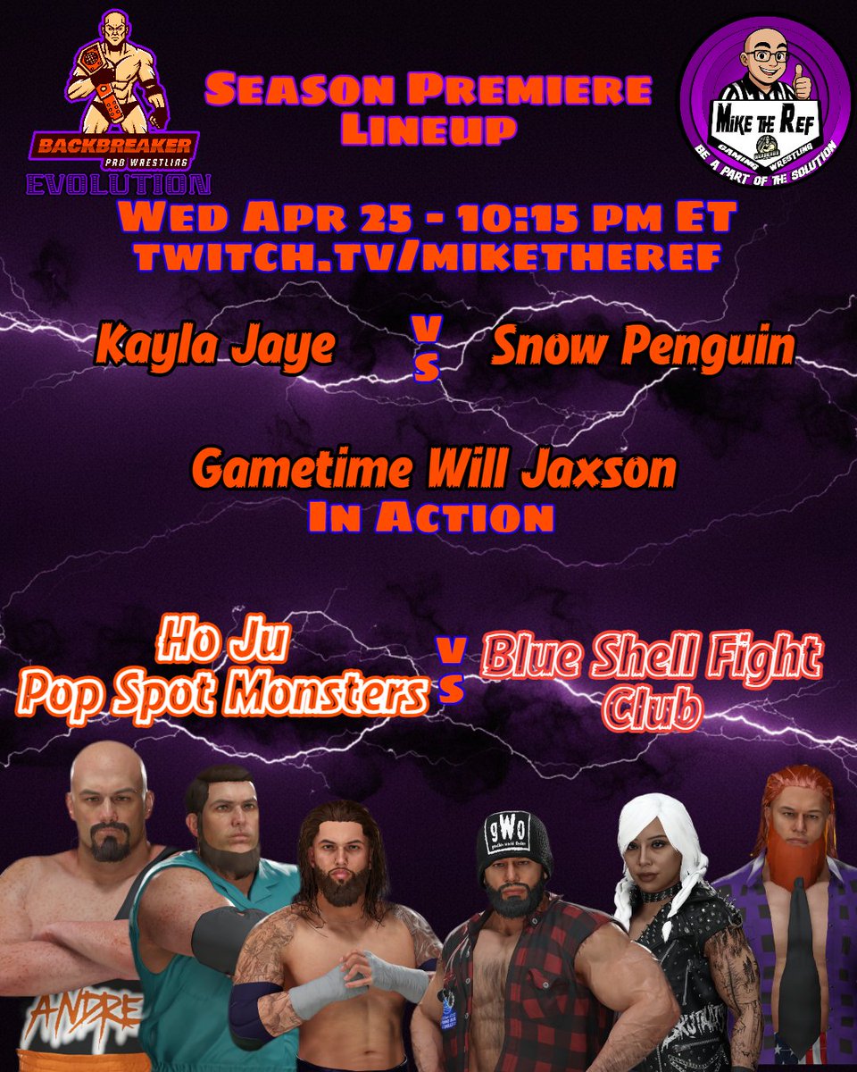 AFTER #AEWDynamite

The return of Backbreaker Pro Wrestling is upon us.

New Champs, and more heated rivalries.

Join us for a few surprises as well.

Live on Twitch approximately 10:15 pm ET