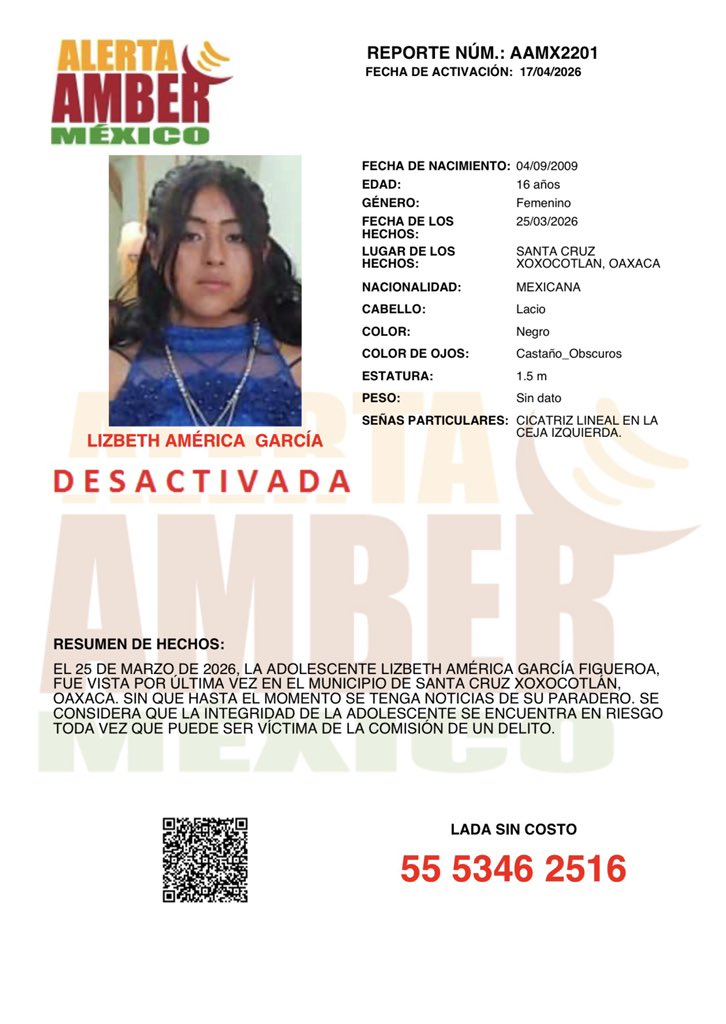 AAMBER_mx's tweet photo. El tiempo de duración máxima de la vigencia de la #AlertaAMBER AAMX2201 ha concluido, por lo que ha quedado desactivada. Las autoridades correspondientes continuarán con las acciones de búsqueda e investigación que correspondan. https://t.co/GAXplmQHFA