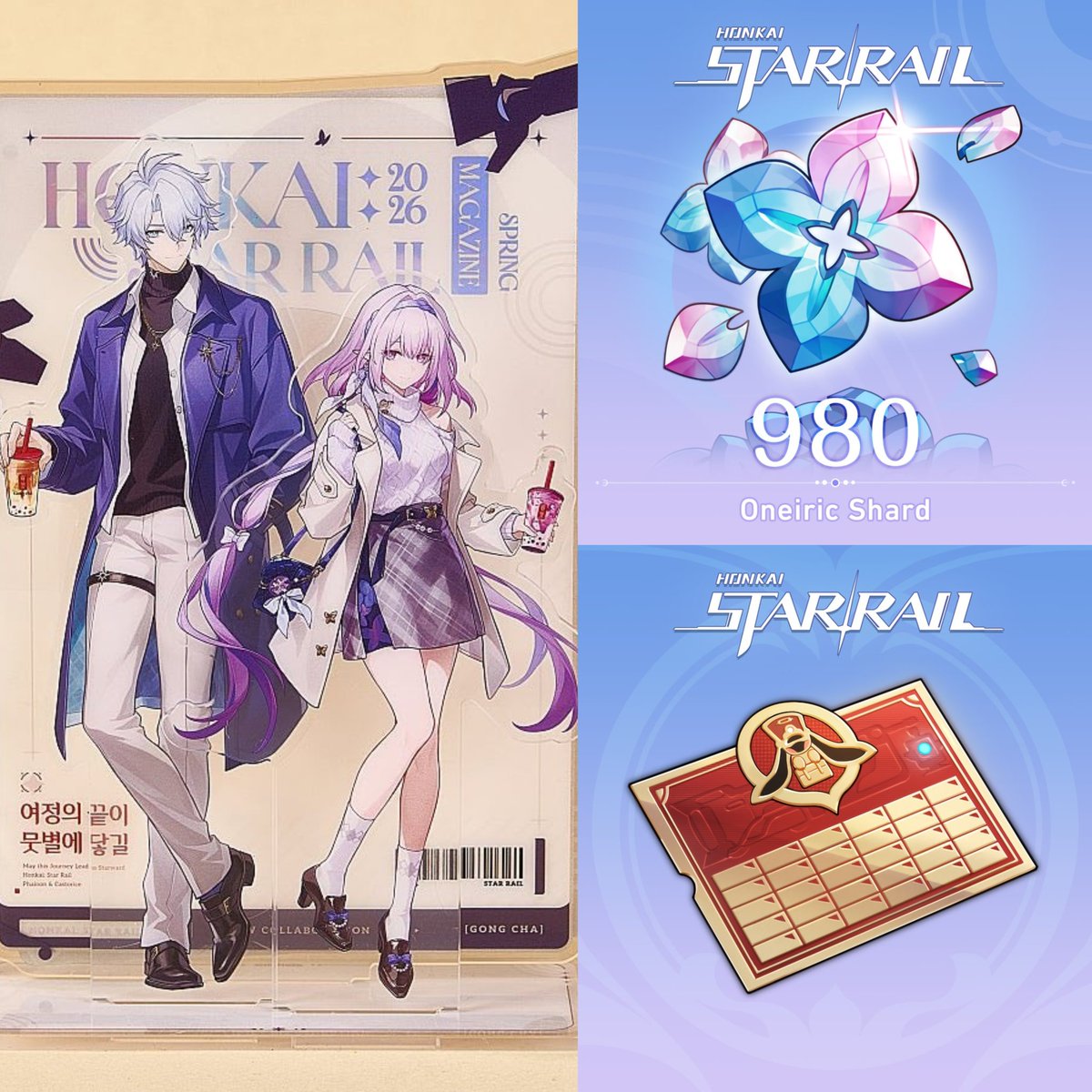 Gongcha Collab Standee, 980 OS &amp; Express Supply Pass giveaway! (3 Winners)

• Follow me &amp; <a href="/houseofpaimon/">The House of Paimon</a>
• Like &amp; RT this post

Did you pull for SW999?

Ends next week. Good luck ♡

#HonkaiStarRail
