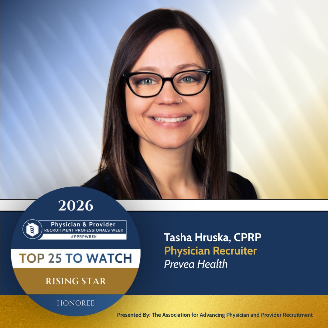 theAAPPR's tweet photo. Tasha Hruska, CPRP
Physician Recruiter | Prevea Health

Tasha Hruska has quickly distinguished herself as a rising leader within the physician recruitment team at Prevea Health. 

#PPRPWeek #AAPPR https://t.co/AQk9SyAznS