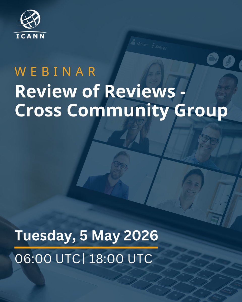 ICANN's tweet image. 📢 Join #ICANN for an interactive webinar hosted by the Review of Reviews Cross Community Group (CCG).

Building on input from #ICANN85, the Reviews CCG will present a refined outline of a refreshed ICANN reviews system and engage with stakeholders as it develops its draft report