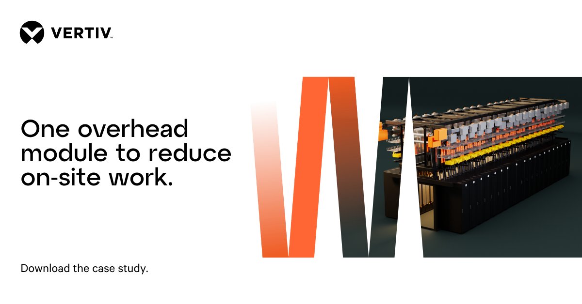 DSterlace's tweet image. Compass Datacenters simplifies overhead work with Vertiv™ SmartRun, delivered as one factory‑tested module that minimizes field connections. See how one factory‑tested module reduces on‑site coordination: ms.spr.ly/6013vDbxS

#EndToEndSystems #IntegratedSystems