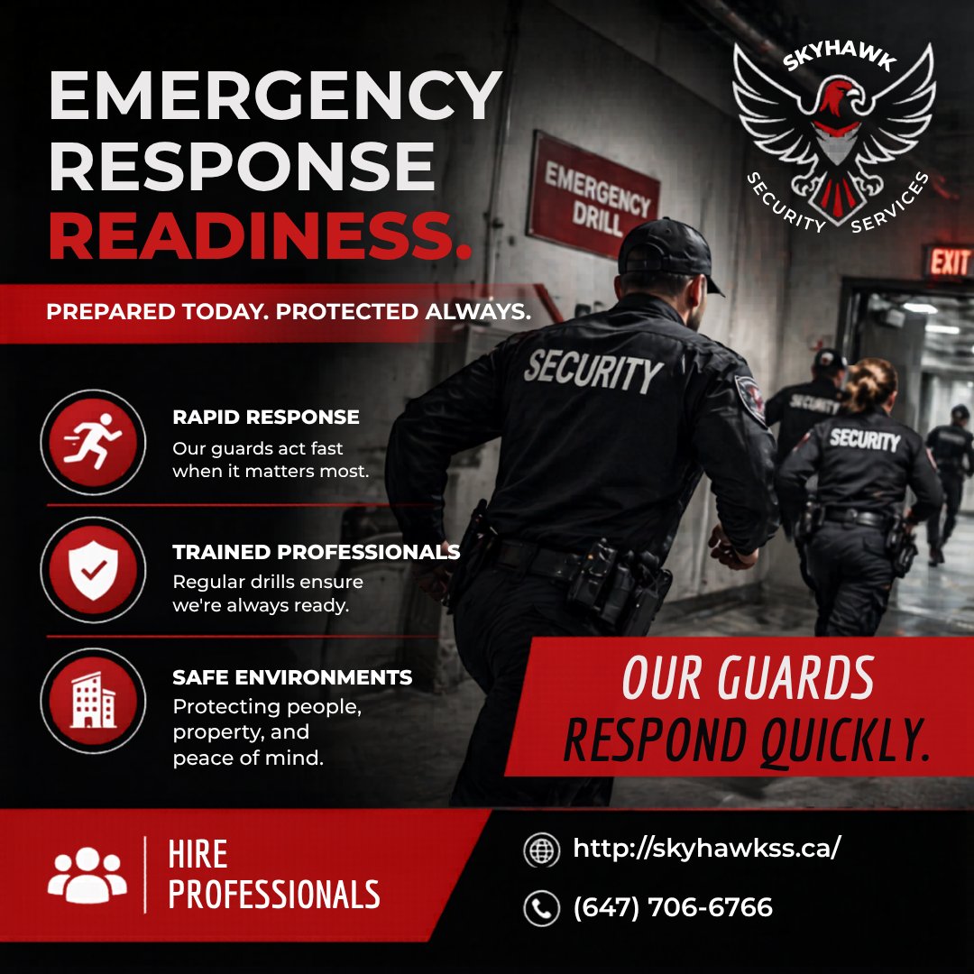 skyhawkssgroup's tweet image. Emergencies don’t wait—and neither do we 🚨

Our trained guards respond fast when it matters most 🇨🇦

Hire professionals 👉 skyhawkss.ca
📞 (647) 706-6766

#EmergencyResponse #SecurityCanada #Safety #RiskManagement
