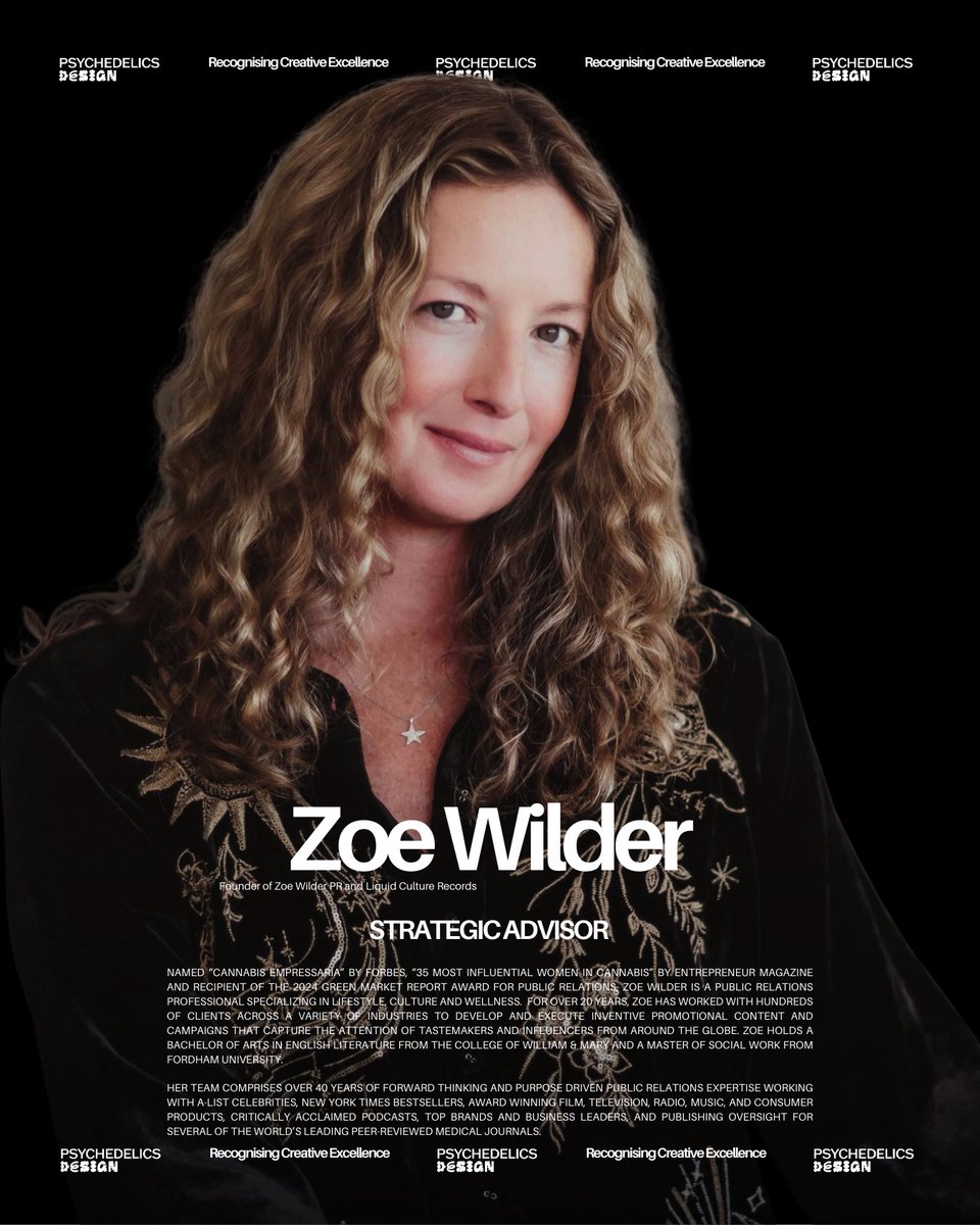 ZoeWilder's tweet photo. It’s an honor to share that I’ve joined @psychedelicsdsg as a Strategic Advisor.

Dedicated to opening, informing, and connecting the emerging psychedelic field with the creative industries, PD supports the thinkers, makers, and practitioners who are building this space with intention.

I’m deeply grateful to be in conversation + collaboration with the visionaries in my orbit, and with a global community committed to creativity, healing, and cultural evolution.

Excited for what we’ll design together!