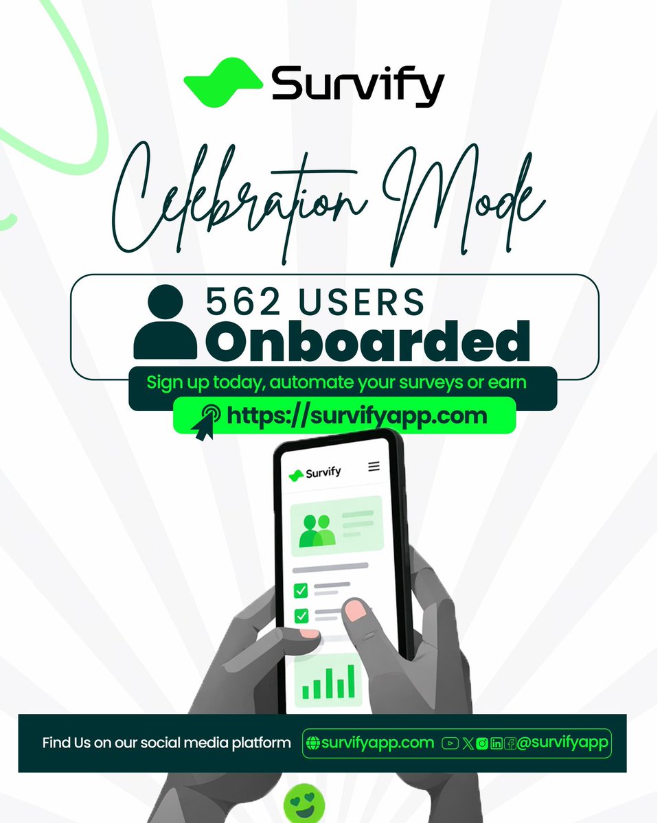We're proudly building the Nigerian data community where surveys &amp; enterprise data collection is automated, and respondents are rewarded based on their participation in surveys that match their personas. Sign up today either as a researcher or respondents survifyapp.com