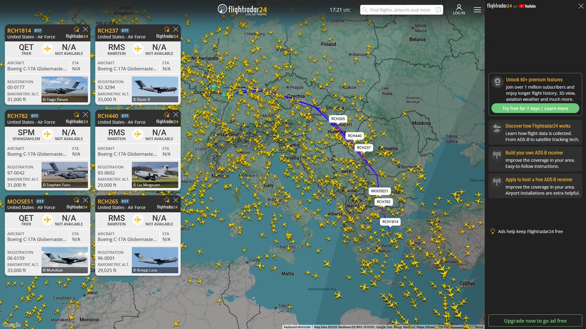 AIYeyENGDdJkjTr's tweet image. Apr. 23, 2026
#Spangdahlem Air Base #Ramstein Air Base ==&amp;gt; #Middle East

#RCH1814 #AE0813 C-17A 
#RCH782 #AE07F4 C-17A  
#MOOSE51 #AE145D C-17A 
#RCH237 #AE07D8 C-17A   
#RCH440 #AE07DC C-17A 
#RCH265 #AE07EB C-17A 
#MOOSE90 #AE0677 C-17A Globemaster III