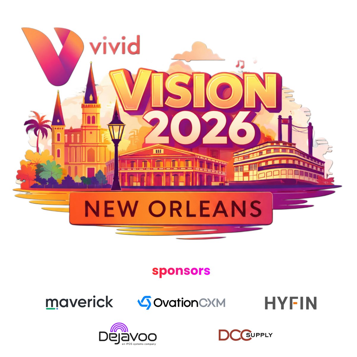 VoyagesVC's tweet image. Less than a month until Vivid Vision by Vivid Commerce in New Orleans 🎷 🌴 

At Vivid Vision, we’ll be alongside some of the best operators in the industry talking payments. 

Sponsors include OvationCXM, Maverick, HYFIN, Dejavoo, and DCCSupply 🎉 

#payments #fintech #vivid