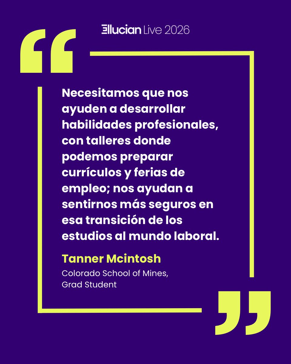 ellucian_LAC's tweet image. 💜 Los estudiantes son los protagonistas de #ELive26​
​
Con diferentes orígenes y trayectorias, comparten historias reales, sus aspiraciones y cómo se define hoy en día el éxito estudiantil en este panel.
​
Por eso hacemos lo que hacemos 💜​
​
#ÉxitoEstudiantil #StudentsFirst